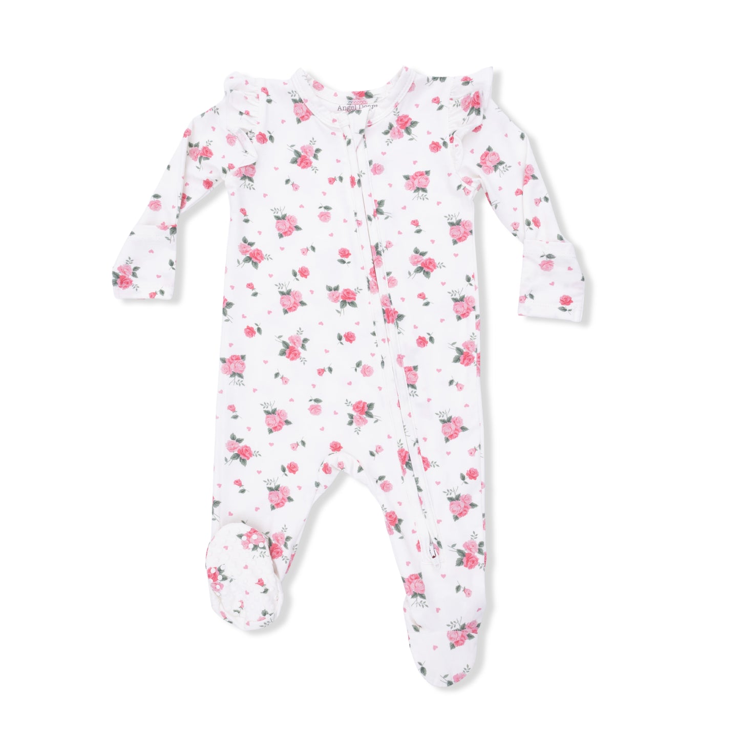 Pink Rosettes Ruffle Zipper Footie