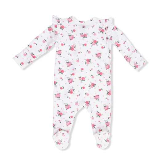 Pink Rosettes Ruffle Zipper Footie