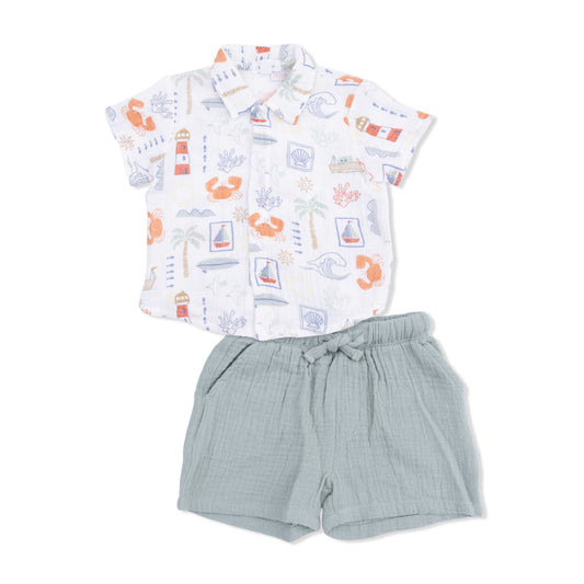 Club Mediterranean Button Up Shirt & Shorts