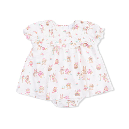 Easter Egg Hunt Pink - Smocked Ruffle Bubble with Skirt
