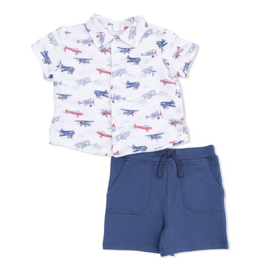 Vintage Planes Button Up Polo w/ Everyday Short