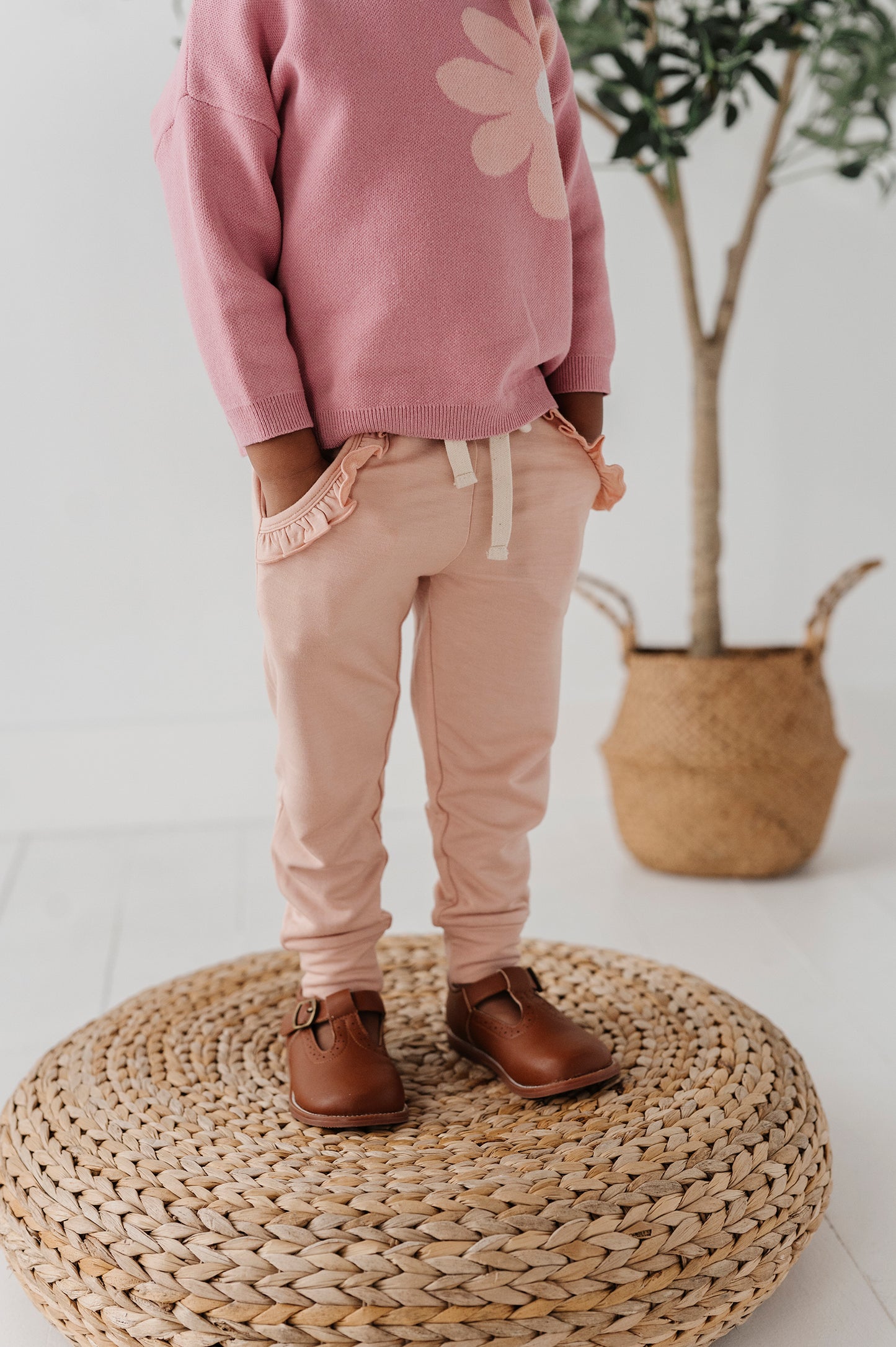 Girl's Ruffle Joggers-Blush