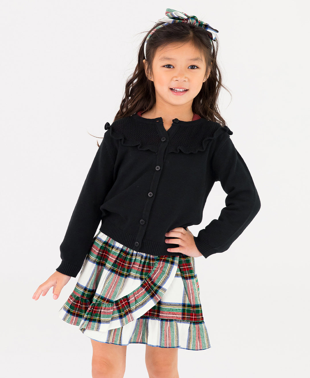 Ruffle Trim Cardigan-BLK