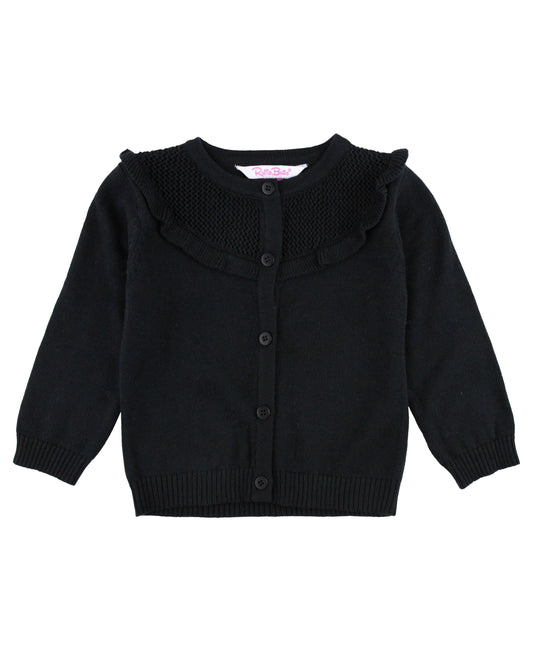 Ruffle Trim Cardigan-BLK