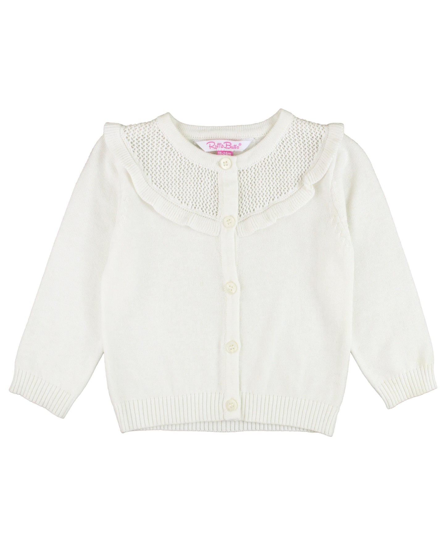 Ruffle Trim Cardigan-Off White