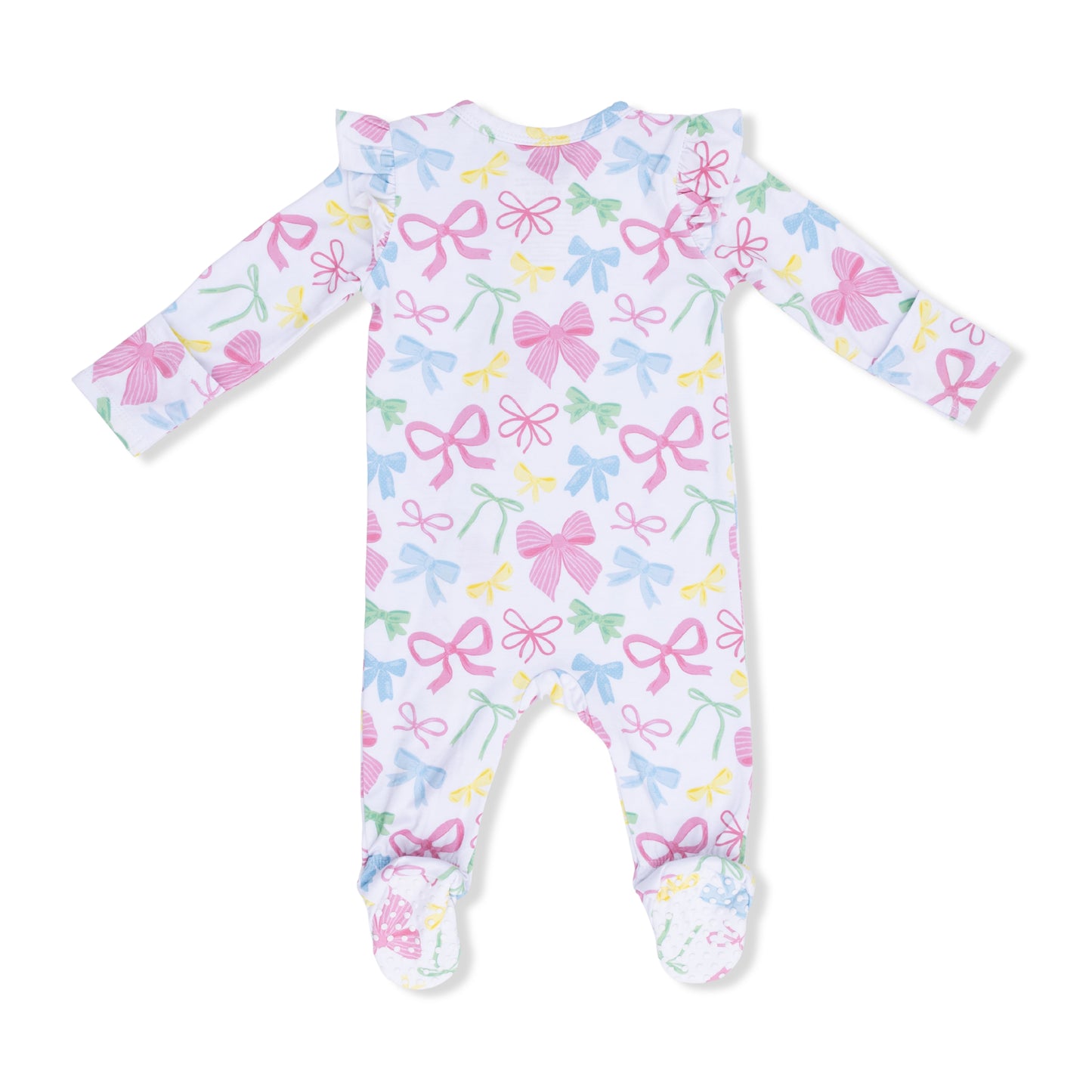 Sweet Bows Ruffle Sleeve Zipper Footie