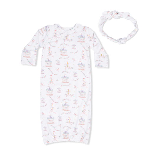 Carousel w/Bows Kimono Gown & Knot Headband