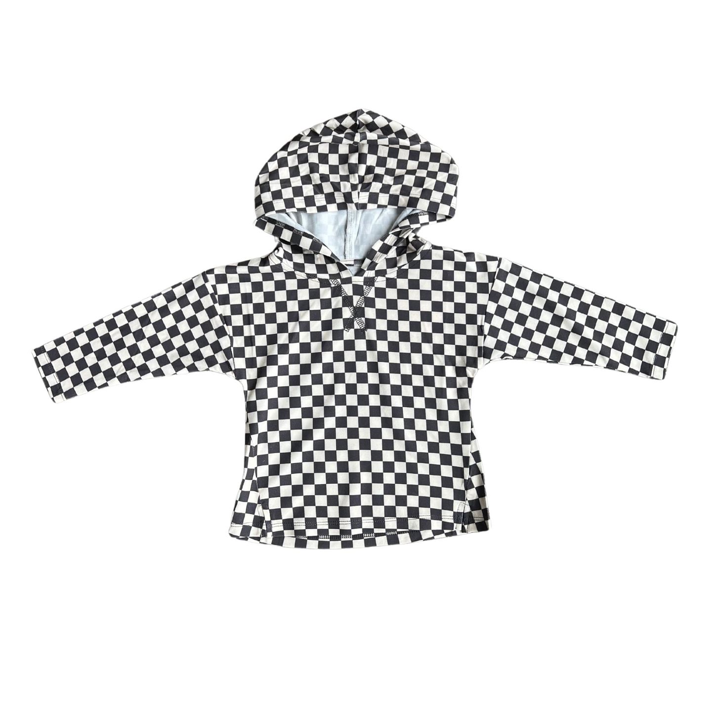 Jersey Hoodie-Checkered in Gray Wash