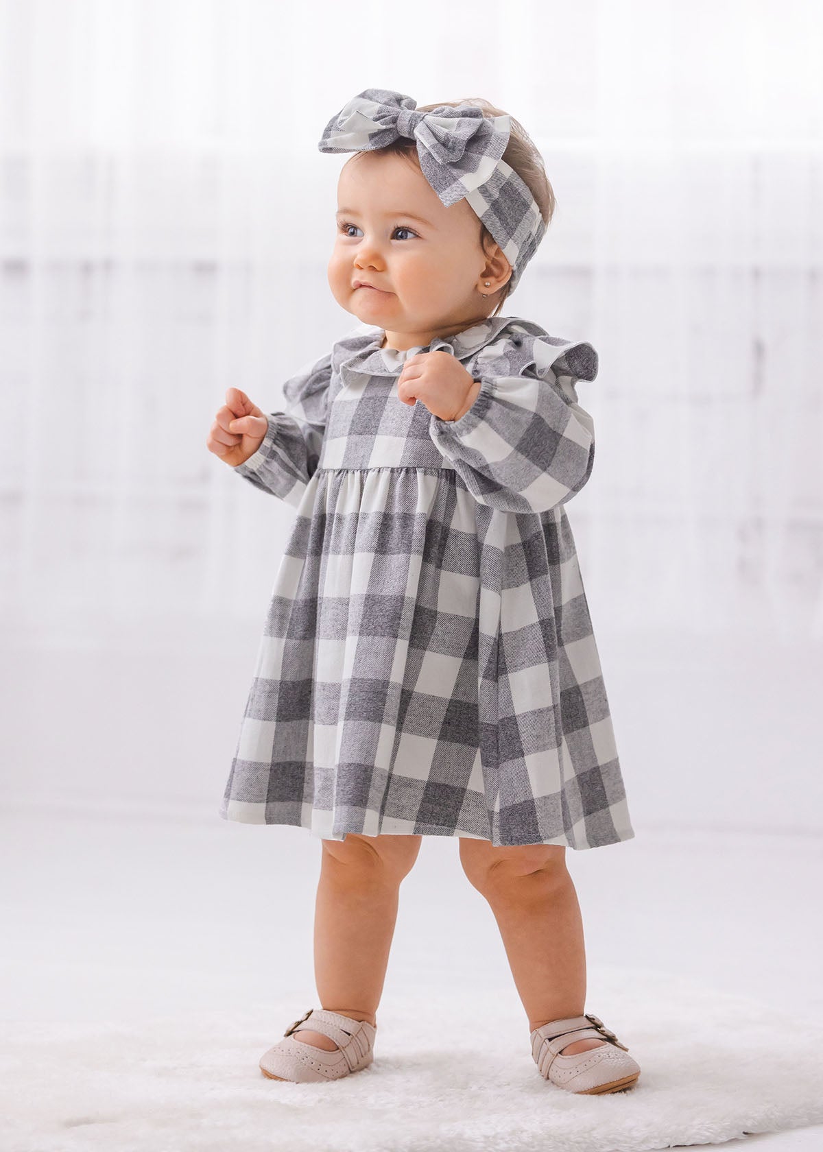 Harper Ash Ruffle Neck Flannel Dress