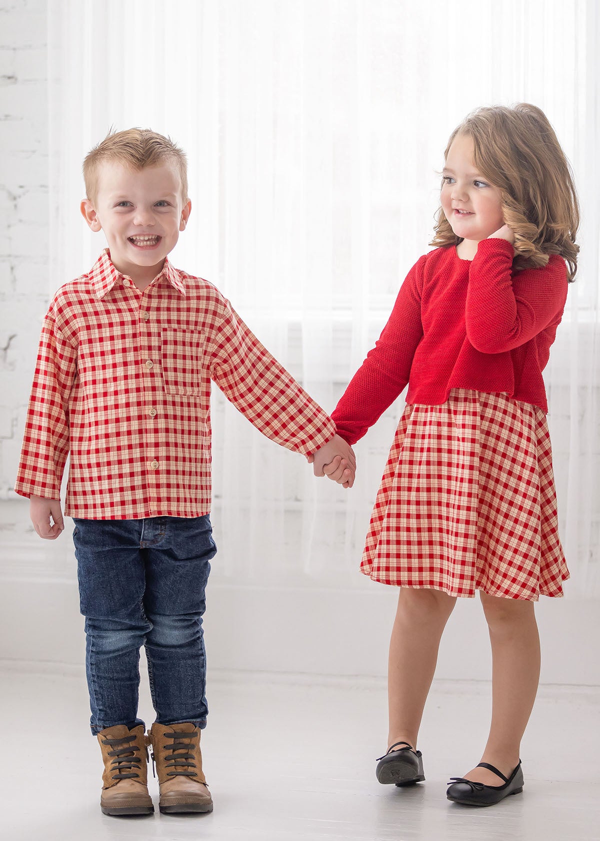 Red Woven Plaid Button Up