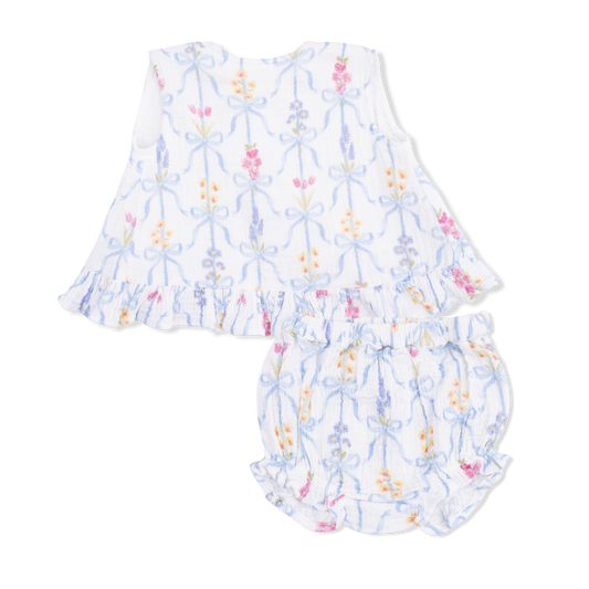 Ribbon Bouquets Ruffle Back Top & Bloomer