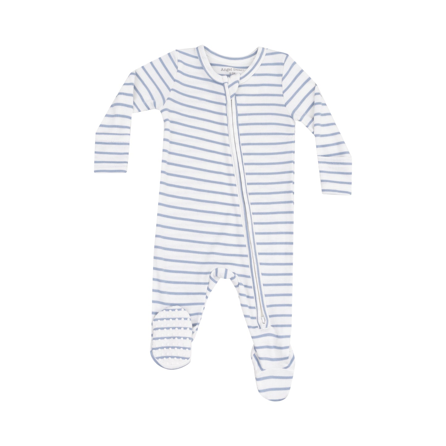 French Stripe Dusty Blue Zipper Footie