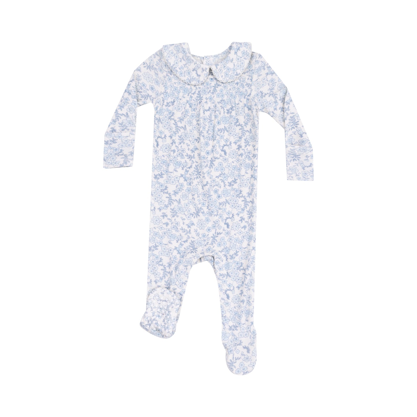 Blue Calico Floral Smocked Peter Pan Footie