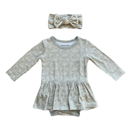 Ruffle Bodysuit Dress Set-Daisy Cluster in Sage