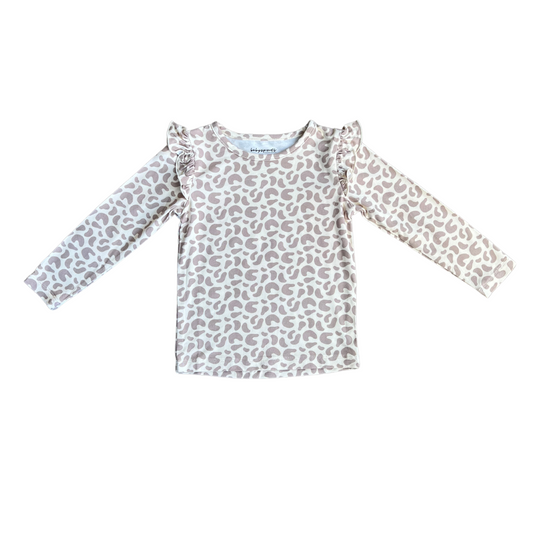 Girl's Ruffle Long Sleeve Top - Lilac Leopard