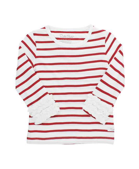 Knit L/S Ruffle Tee-Stripe