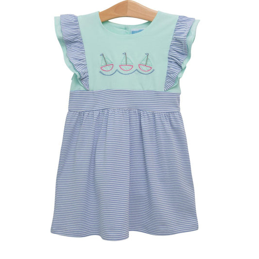 Sailboat Embroidery Flutter Dress