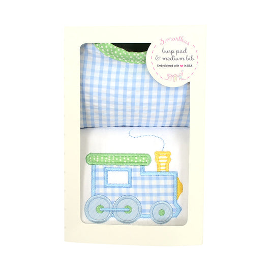 Train Boxed Appliqued Burp & Bib Set