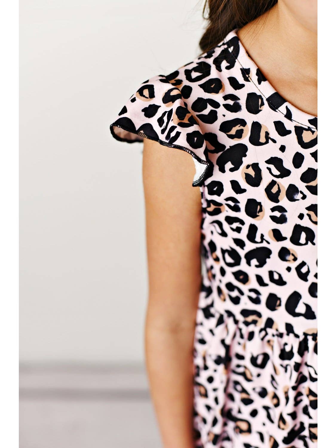 Pink Leopard Flutter Sleeve Dress