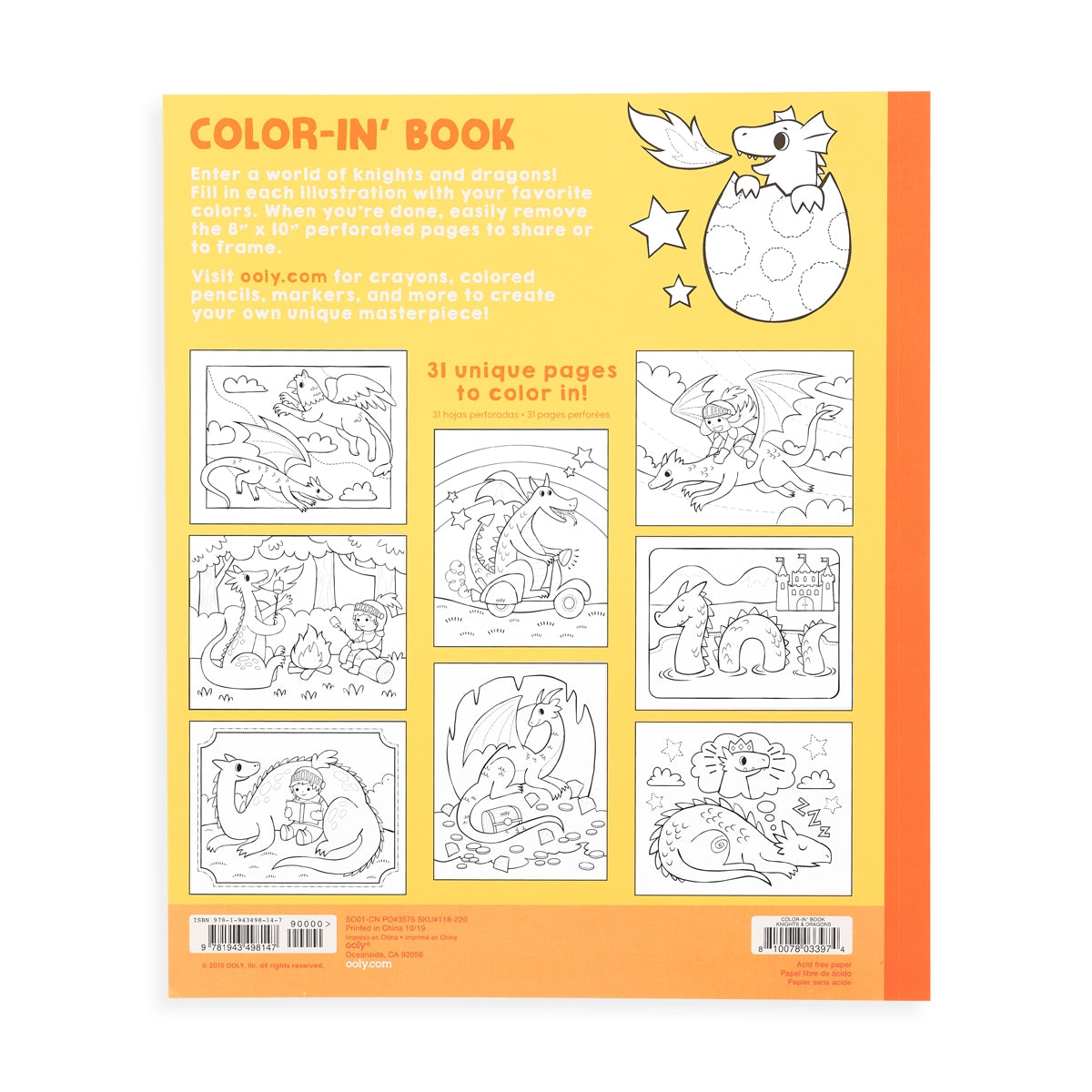 Color-in' Book : Knights & Dragons