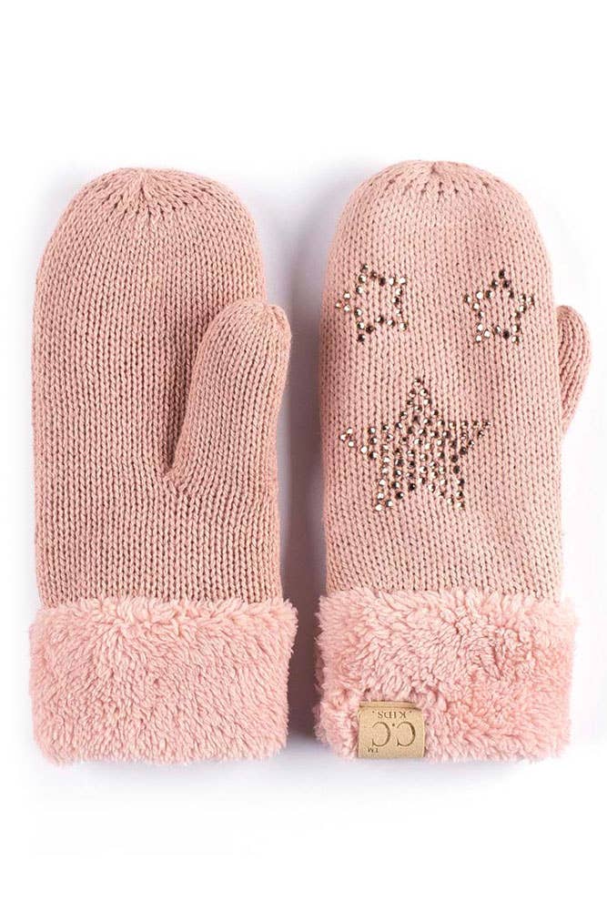 Kids Mittens w/ Rhinestones-Indi Pink