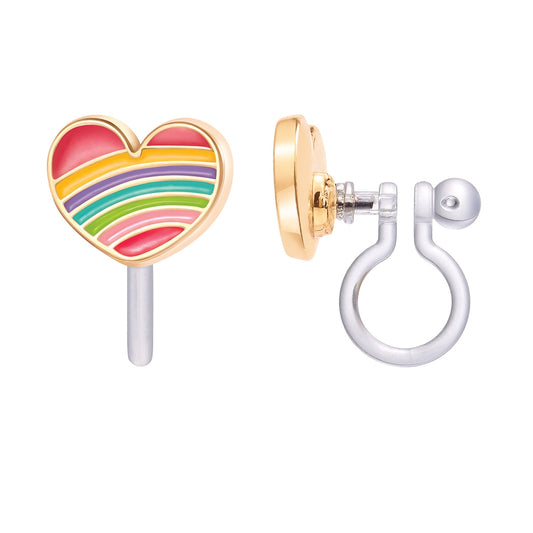 CLIP ON Cutie Earrings- Rainbow Heart