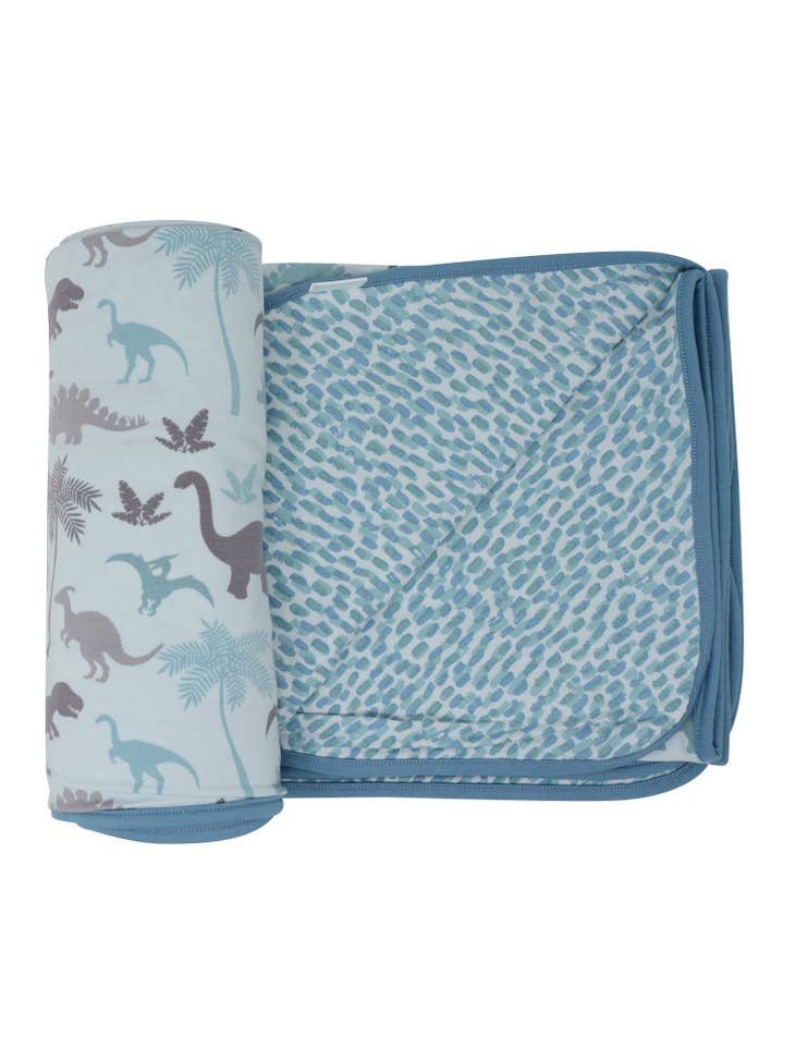 Big Kid Blanket - Blue Dino Brushstroke