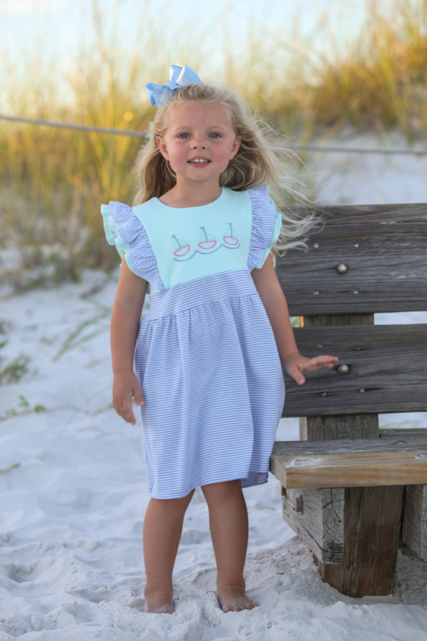 Sailboat Embroidery Flutter Dress