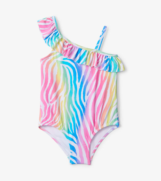 Rainbow Zebra 1-Shoulder Swimsuit