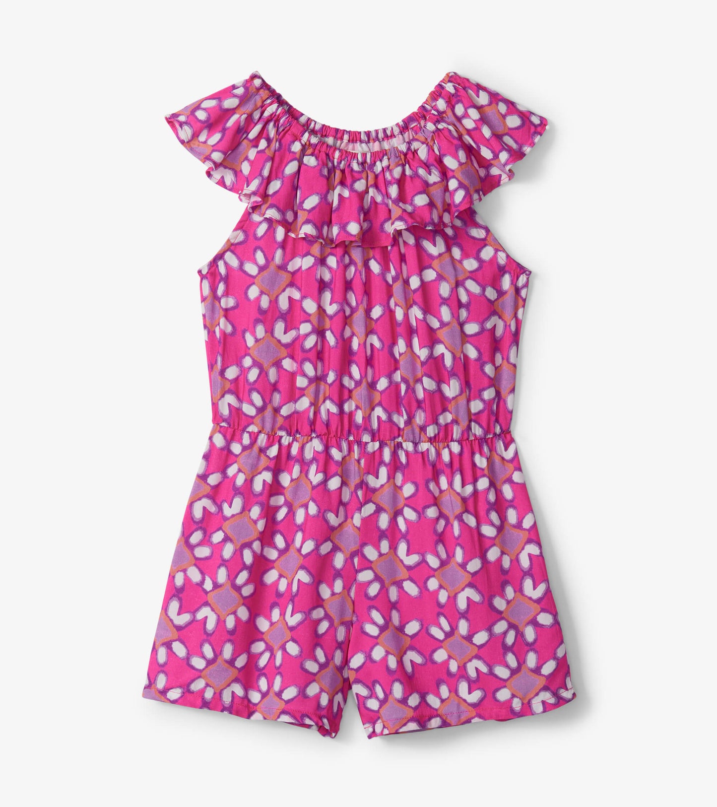 Shibori Flowers Shoulder Flounce Romper