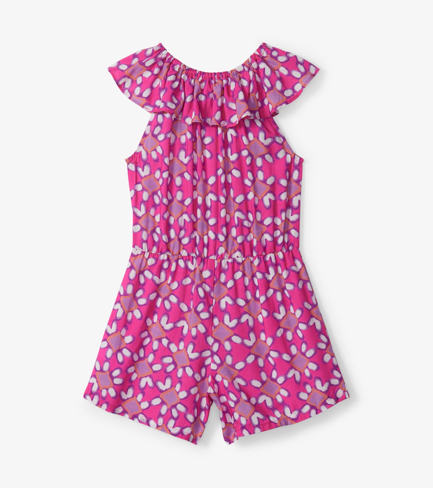 Shibori Flowers Shoulder Flounce Romper