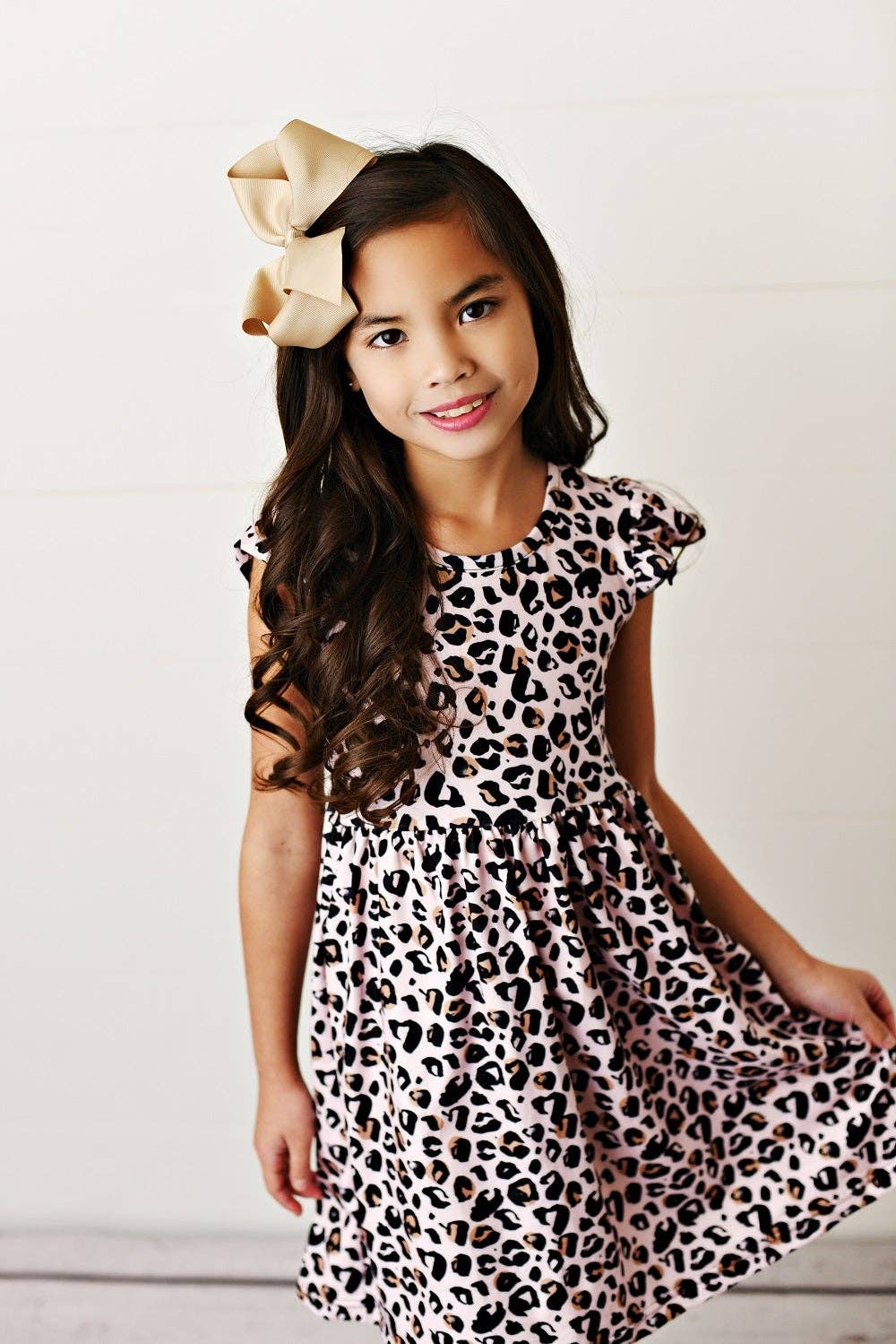 Pink Leopard Flutter Sleeve Dress