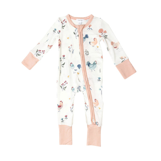 Heirloom Chickens Ruffle Zipper Romper