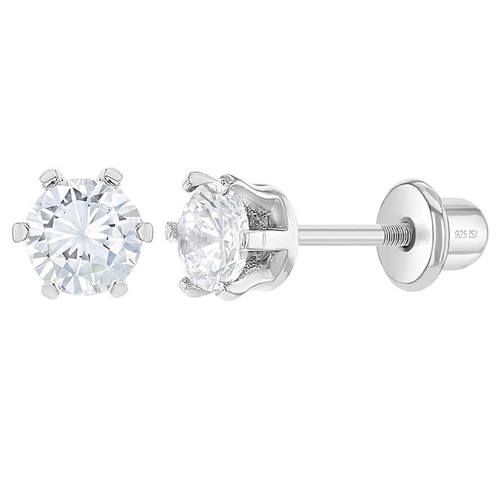 Sterling Silver Clear CZ Solitaire Earrings