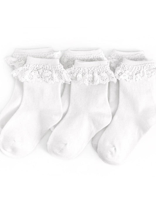 Lace Midi Sock-White-3 Pack