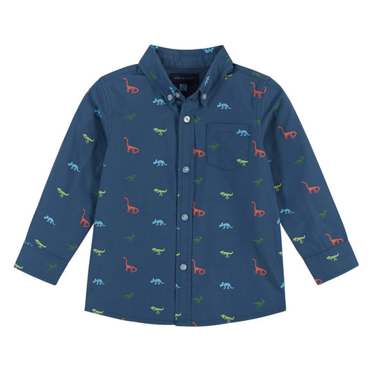 Blue Buttondown Dino Shirt