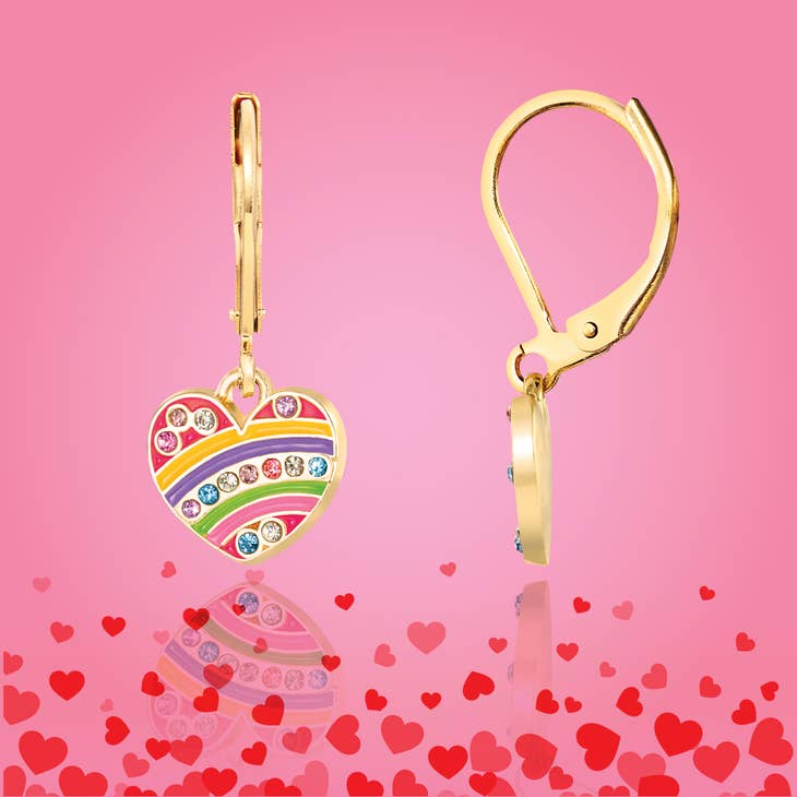 Crystal Rainbow Heart Lever Back Earrings