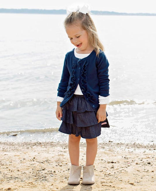 Navy Ruffled Cardigan