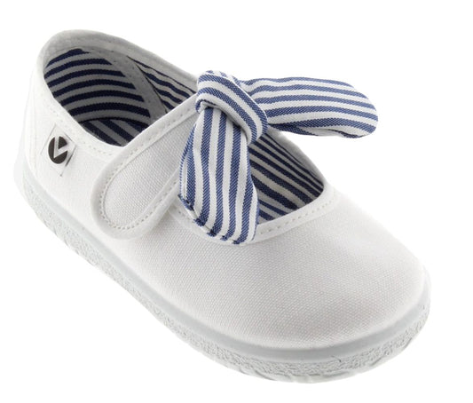 Canvas Mary Janes w/Tie-Blanco